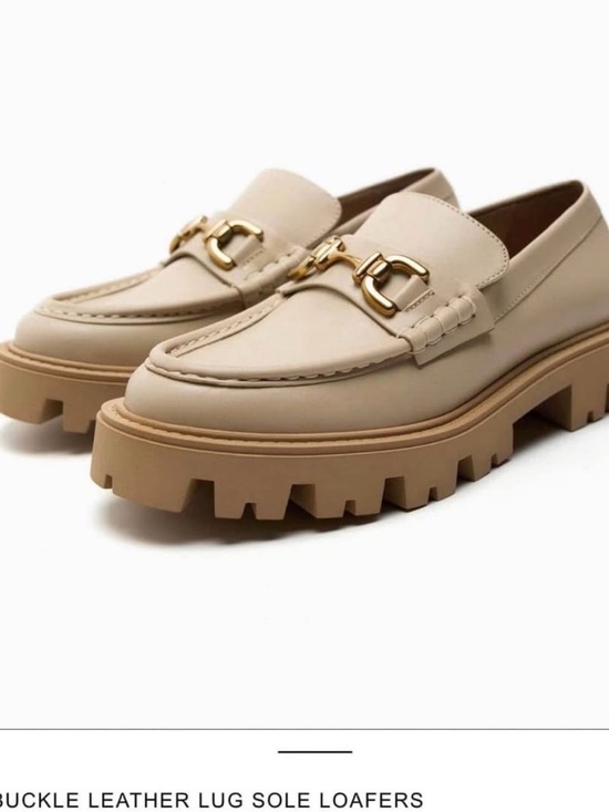 Shoes - Zara Cream Leather Horsebit Chunky Loafers – Size 38 / US 7.5 (New with Tags)